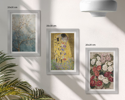 Trittico incorniciato Fiori e alberi nello stile del dipinto Il Bacio di Gustav Klimt