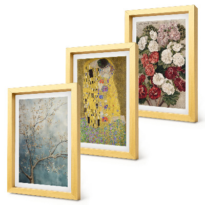 Trittico incorniciato Fiori e alberi nello stile del dipinto Il Bacio di Gustav Klimt