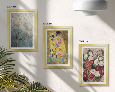 Trittico incorniciato Fiori e alberi nello stile del dipinto Il Bacio di Gustav Klimt