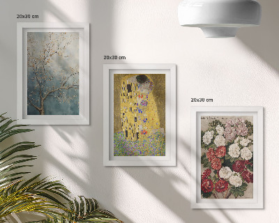 Trittico incorniciato Fiori e alberi nello stile del dipinto Il Bacio di Gustav Klimt