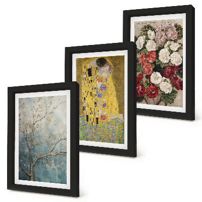 Trittico incorniciato Fiori e alberi nello stile del dipinto Il Bacio di Gustav Klimt