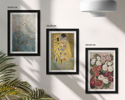 Trittico incorniciato Fiori e alberi nello stile del dipinto Il Bacio di Gustav Klimt