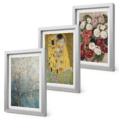 Trittico incorniciato Fiori e alberi nello stile del dipinto Il Bacio di Gustav Klimt