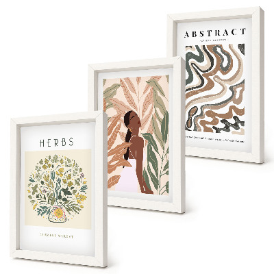 Composizione di 3 quadri Poster minimalisti in stile boho dai colori pastello