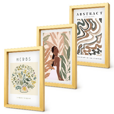 Composizione di 3 quadri Poster minimalisti in stile boho dai colori pastello
