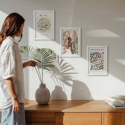 Composizione di 3 quadri Poster minimalisti in stile boho dai colori pastello