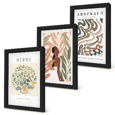 Composizione di 3 quadri Poster minimalisti in stile boho dai colori pastello