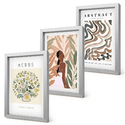 Composizione di 3 quadri Poster minimalisti in stile boho dai colori pastello