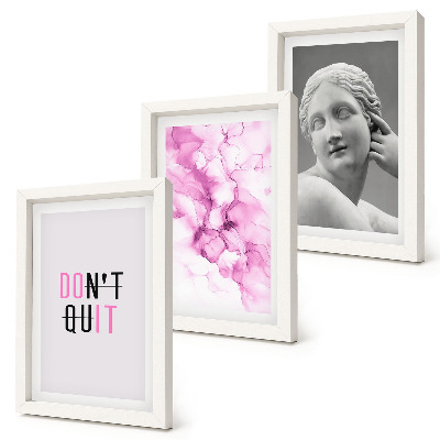 Composizione di 3 quadri Astrazione ad acquerello, slogan ispiratore, scultura antica