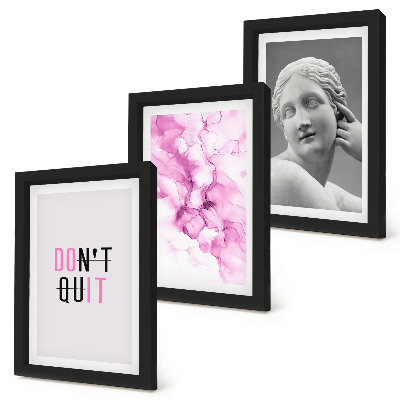 Composizione di 3 quadri Astrazione ad acquerello, slogan ispiratore, scultura antica