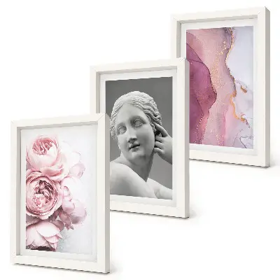 Trittico di peonie con donna astratta scultura romantica incorniciata