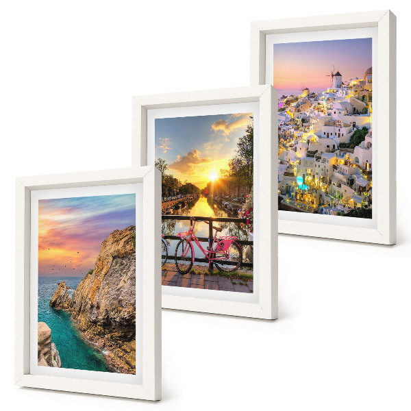 Trittico incorniciato Vista sul mare con tramonto e sulla città