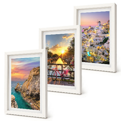 Trittico incorniciato Vista sul mare con tramonto e sulla città