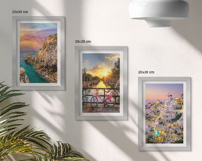 Trittico incorniciato Vista sul mare con tramonto e sulla città