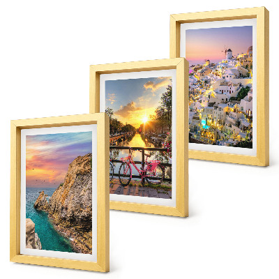Trittico incorniciato Vista sul mare con tramonto e sulla città