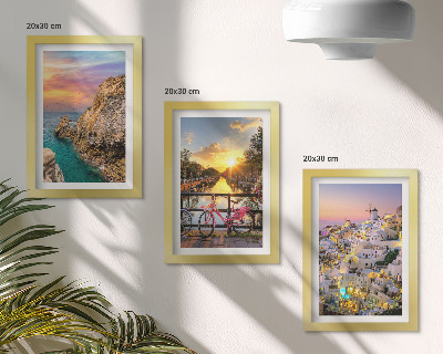 Trittico incorniciato Vista sul mare con tramonto e sulla città