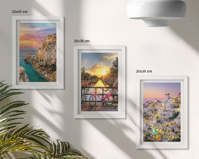 Trittico incorniciato Vista sul mare con tramonto e sulla città