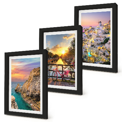 Trittico incorniciato Vista sul mare con tramonto e sulla città