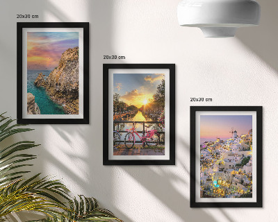 Trittico incorniciato Vista sul mare con tramonto e sulla città