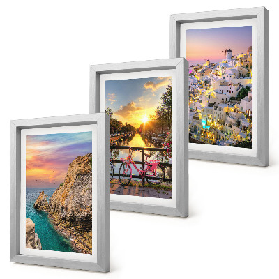 Trittico incorniciato Vista sul mare con tramonto e sulla città