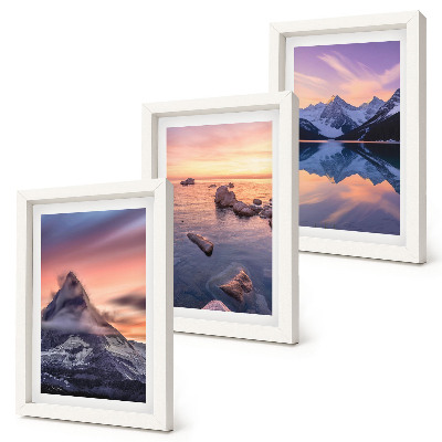 Composizione di 3 quadri Paesaggi di montagne, laghi e tramonti