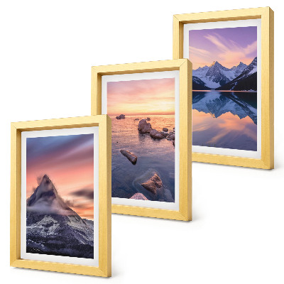 Composizione di 3 quadri Paesaggi di montagne, laghi e tramonti