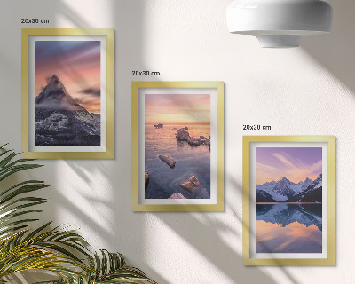 Composizione di 3 quadri Paesaggi di montagne, laghi e tramonti