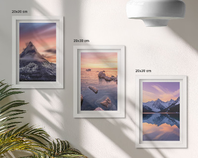 Composizione di 3 quadri Paesaggi di montagne, laghi e tramonti