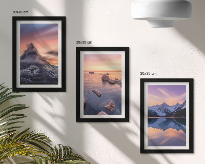 Composizione di 3 quadri Paesaggi di montagne, laghi e tramonti