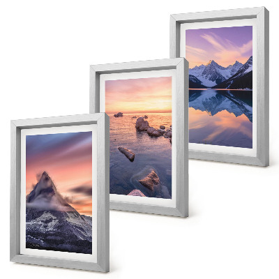 Composizione di 3 quadri Paesaggi di montagne, laghi e tramonti