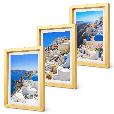 Composizione di 3 quadri Vedute di architettura paesaggistica della città di Oia, Santorini, Grecia