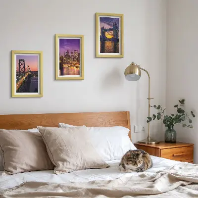 Ponti al tramonto e paesaggi urbani trittico incorniciato