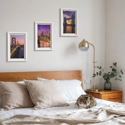 Ponti al tramonto e paesaggi urbani trittico incorniciato