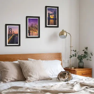 Ponti al tramonto e paesaggi urbani trittico incorniciato