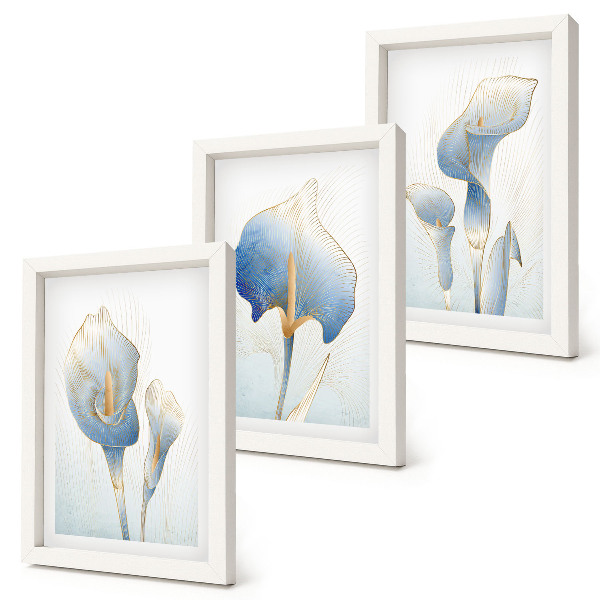 Trittico incorniciato Delicati fiori blu su sfondo chiaro