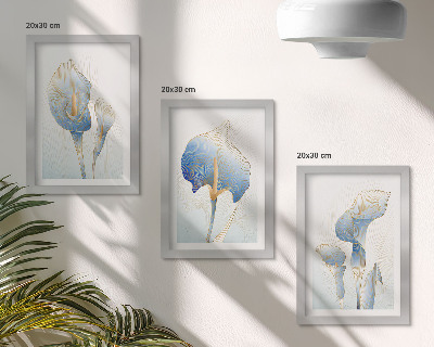 Trittico incorniciato Delicati fiori blu su sfondo chiaro