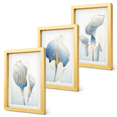 Trittico incorniciato Delicati fiori blu su sfondo chiaro