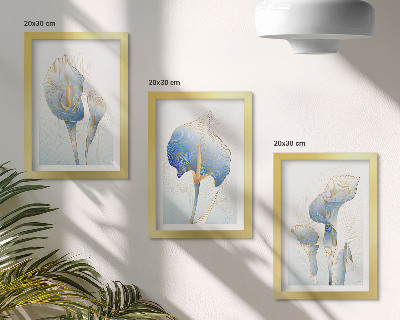 Trittico incorniciato Delicati fiori blu su sfondo chiaro