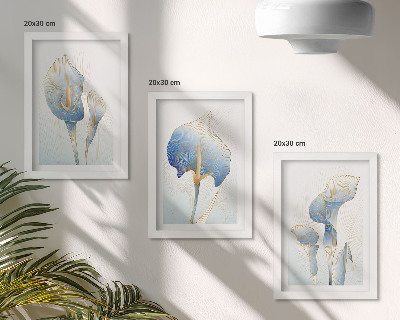 Trittico incorniciato Delicati fiori blu su sfondo chiaro