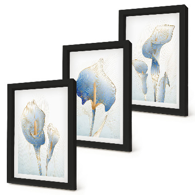 Trittico incorniciato Delicati fiori blu su sfondo chiaro
