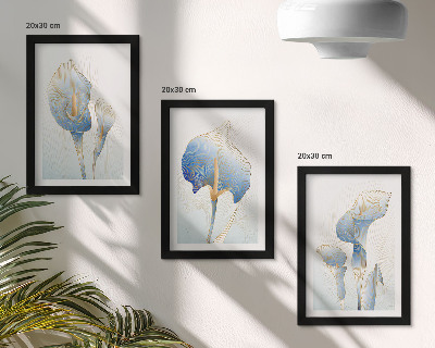 Trittico incorniciato Delicati fiori blu su sfondo chiaro