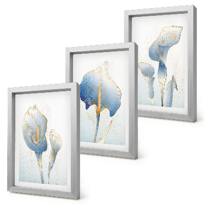 Trittico incorniciato Delicati fiori blu su sfondo chiaro