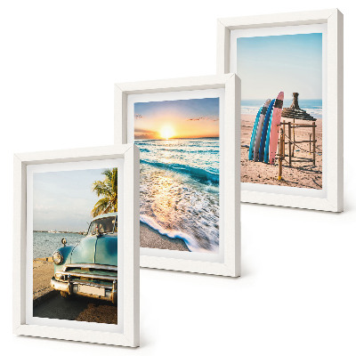 Composizione di 3 quadri Miami, vista del tramonto sul mare durante una vacanza