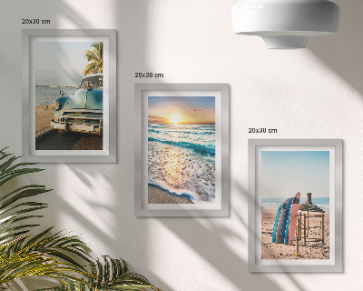 Composizione di 3 quadri Miami, vista del tramonto sul mare durante una vacanza