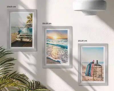 Trittico di quadri vista del tramonto sul mare a Miami