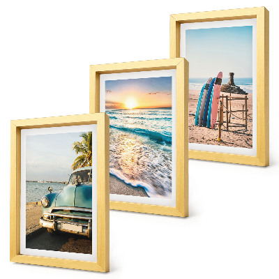 Composizione di 3 quadri Miami, vista del tramonto sul mare durante una vacanza