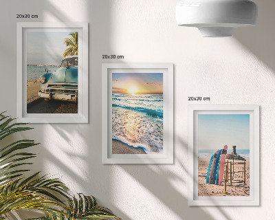 Composizione di 3 quadri Miami, vista del tramonto sul mare durante una vacanza