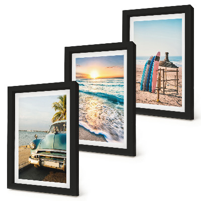 Composizione di 3 quadri Miami, vista del tramonto sul mare durante una vacanza