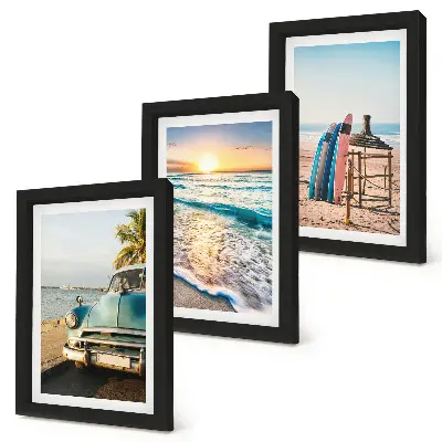 Trittico di quadri vista del tramonto sul mare a Miami