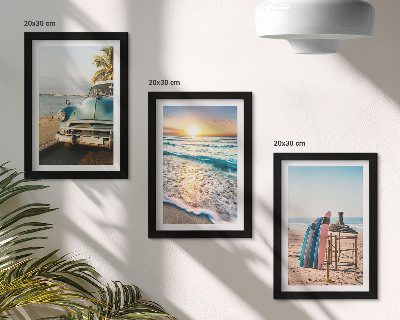 Composizione di 3 quadri Miami, vista del tramonto sul mare durante una vacanza
